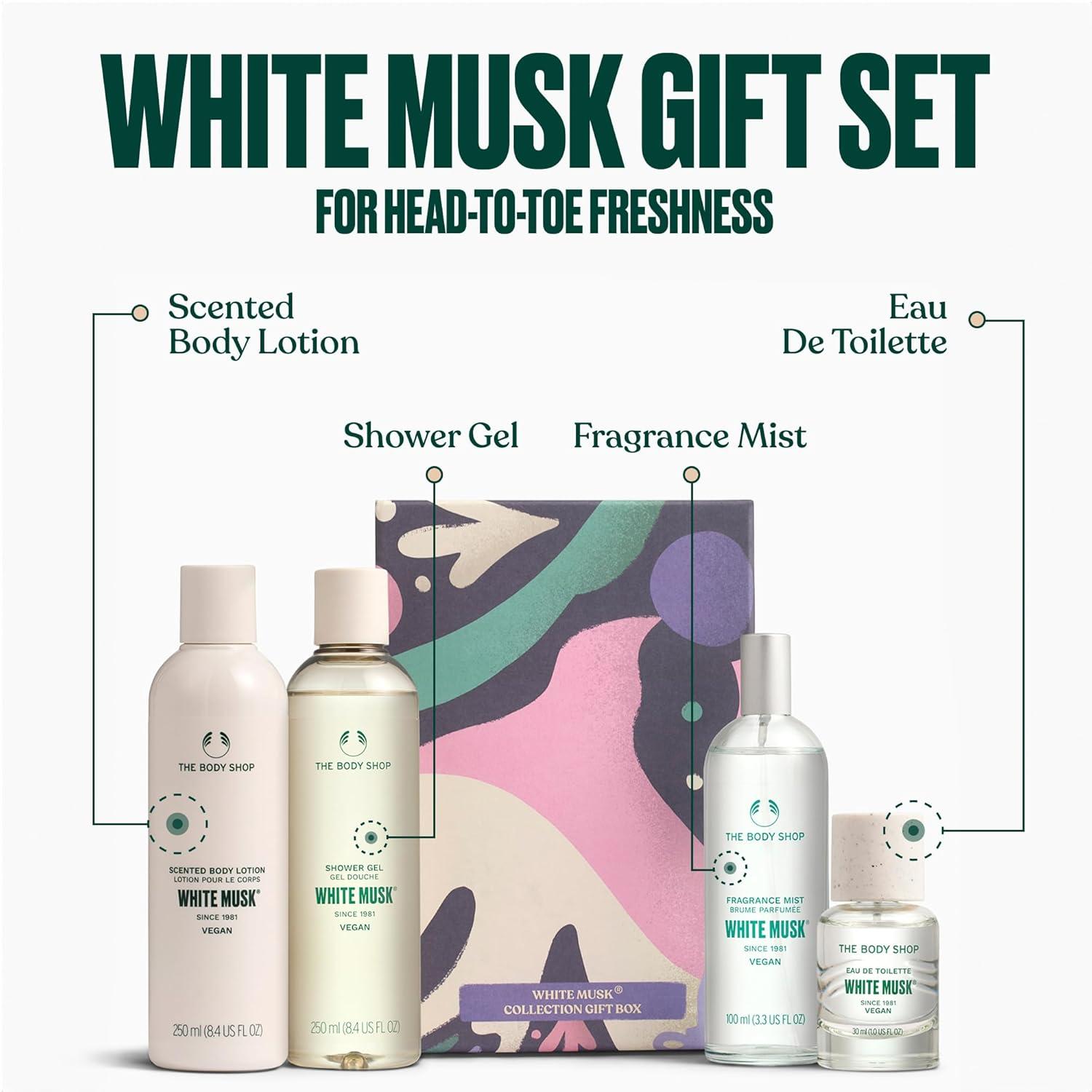 imageThe Body Shop White Musk Collection Gift Set 4 Piece Gift Set Shower Gel Scented Body Lotion Fragrance Mist Eau de Toilette Vegan