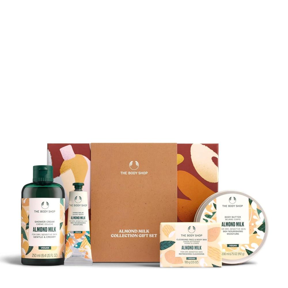 imageThe Body Shop Almond Milk Collection Gift Set  4 Piece Set Shower Cream Body Butter Face amp Body Bar Hand Balm Vegan