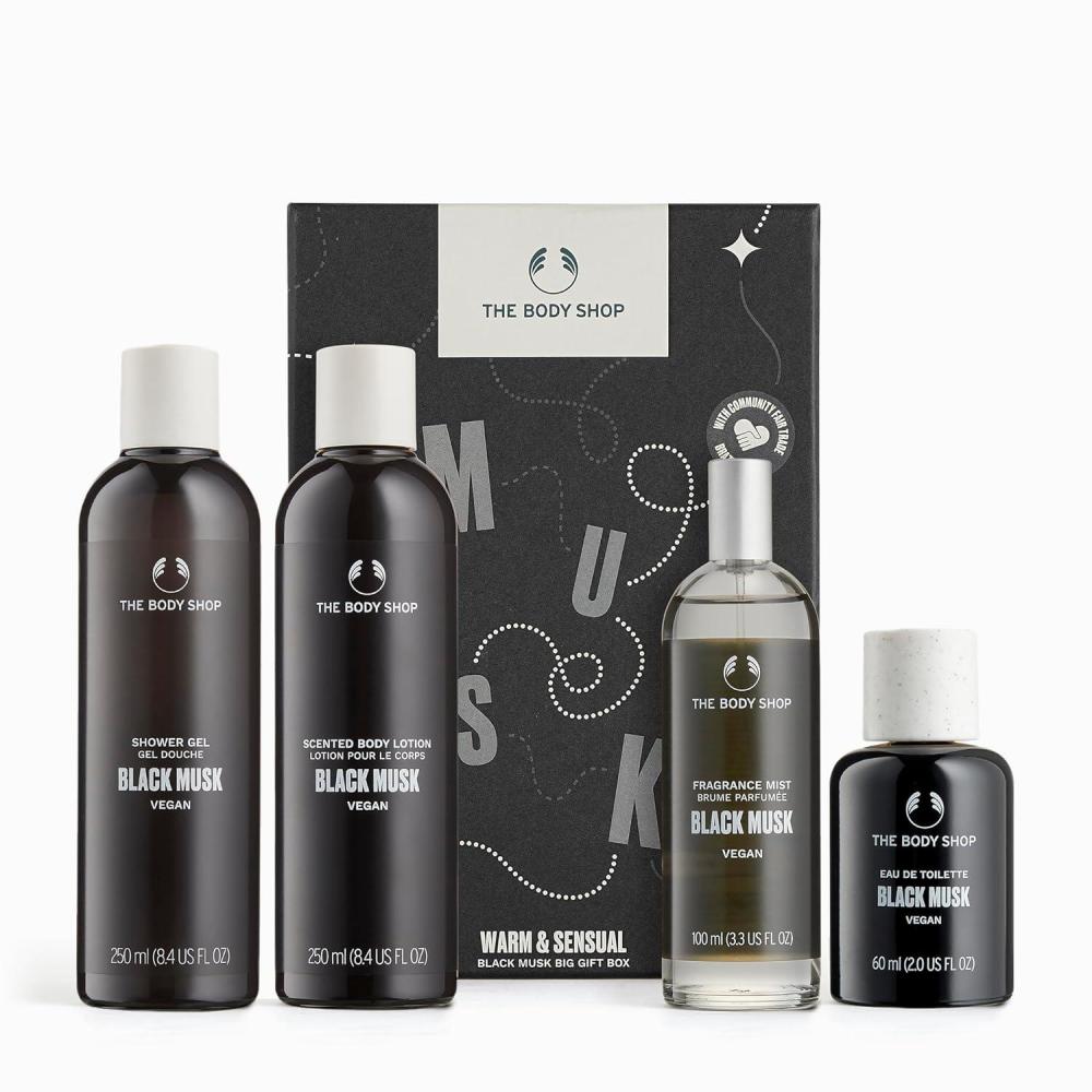 imageThe Body Shop Black Musk Gift Box 4 Piece Set Includes Shower Gel Body Lotion Fragrance Mist and Eau De Toilette Vegan