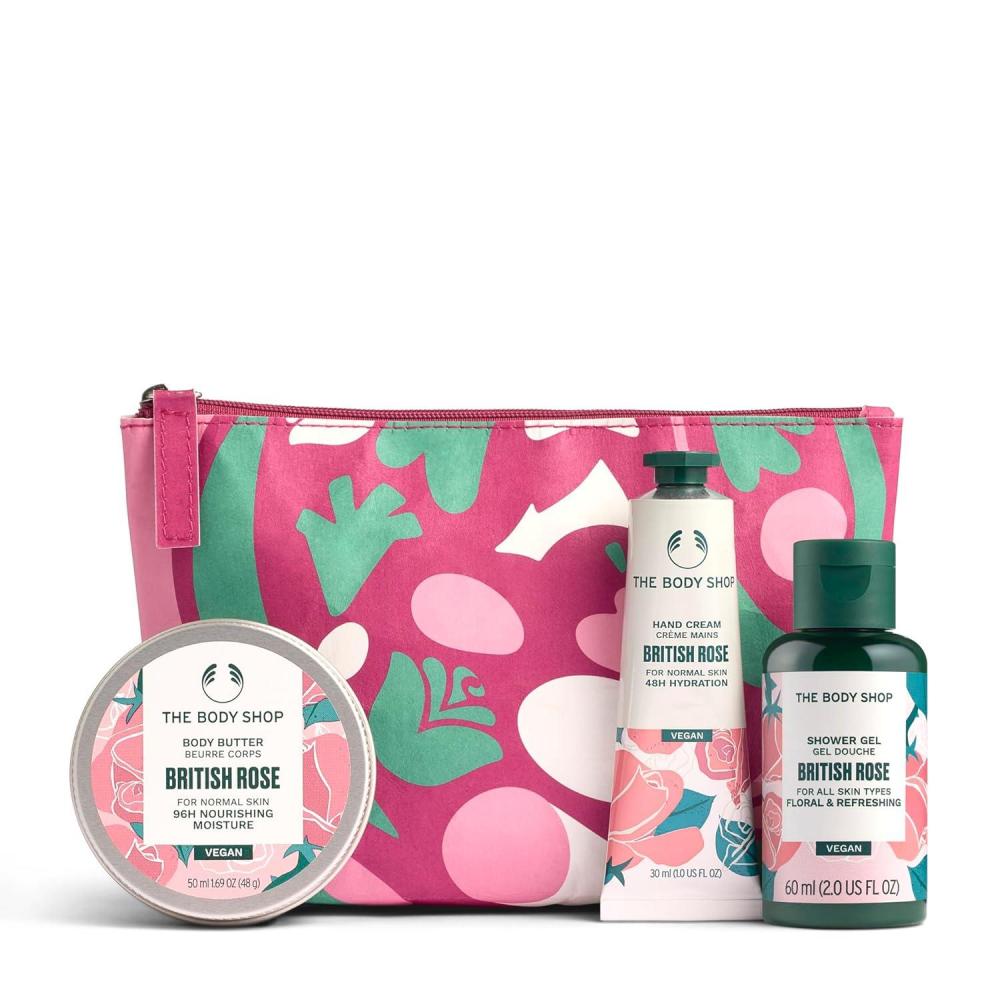 imageThe Body Shop British Rose Mini 3 Piece Set Travel Size Shower Gel Hand Cream Body Butter Hydrating for All Skin Types Vegan