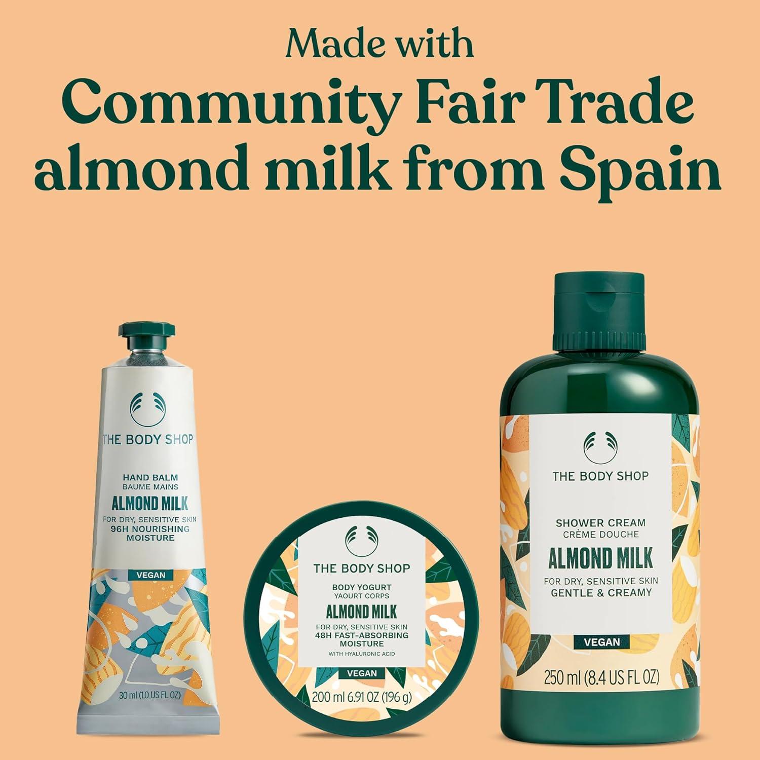 imageThe Body Shop Almond Milk Essentials 3 Piece Set Shower Cream Hand Balm Body Yogurt for Dry Sensitive Skin Vegan