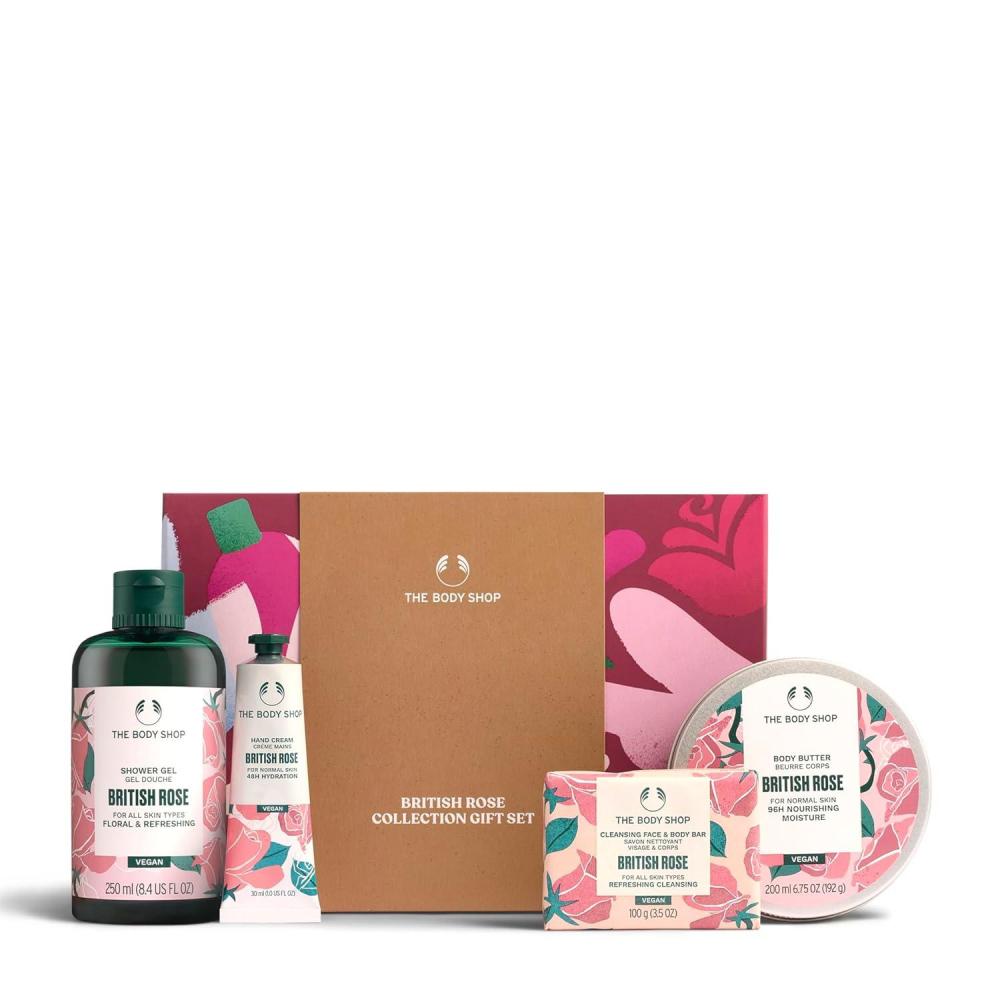 imageThe Body Shop British Rose Collection Gift Set  4 Piece Set Shower Gel Body Butter Hand Cream Face amp Body Bar Vegan