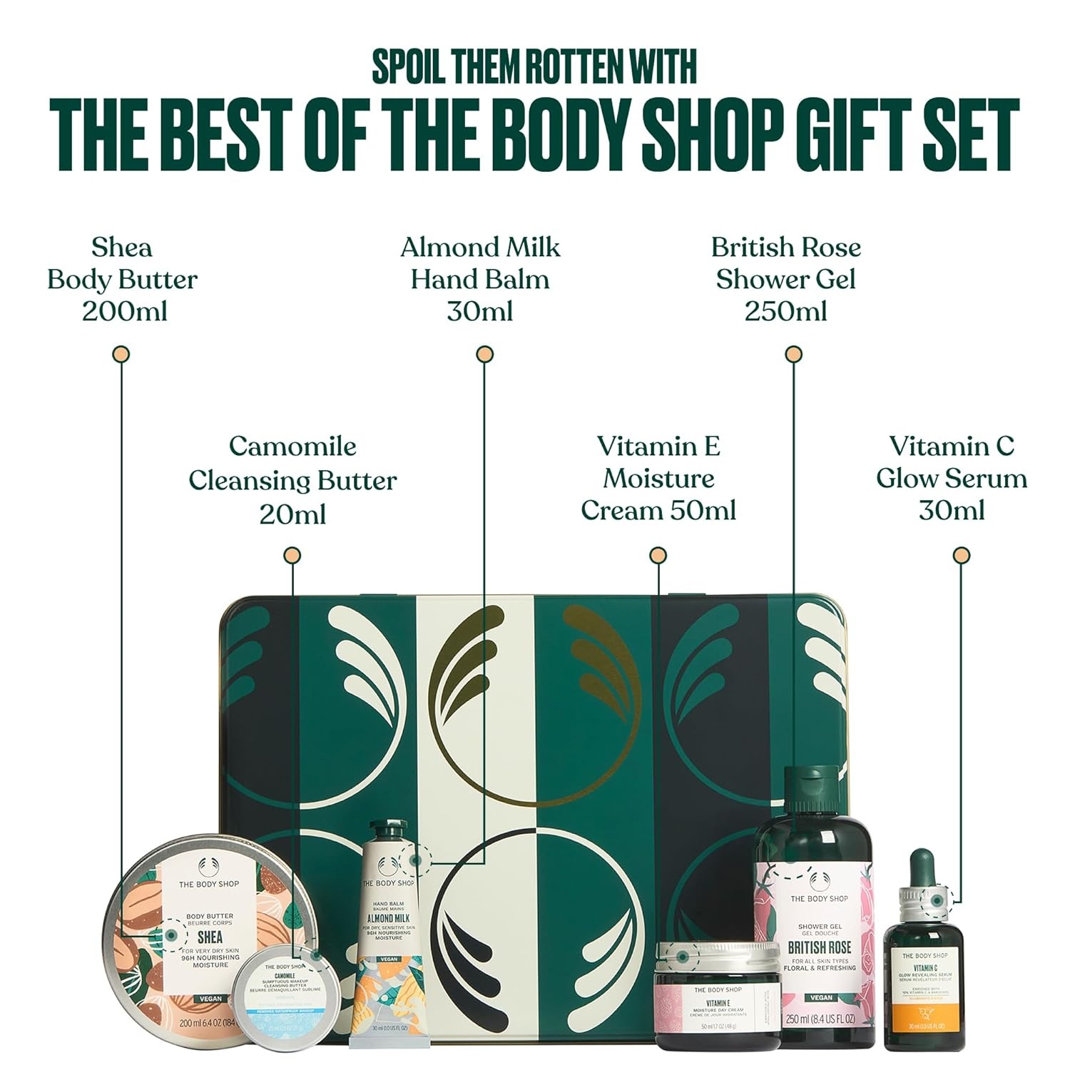 imageThe Best of The Body Shop 6 Piece Gift Set Includes Body Butter Shower Gel Day Face Cream Face Serum Makeup Cleansing Balm Hand Balm for All Skin Types