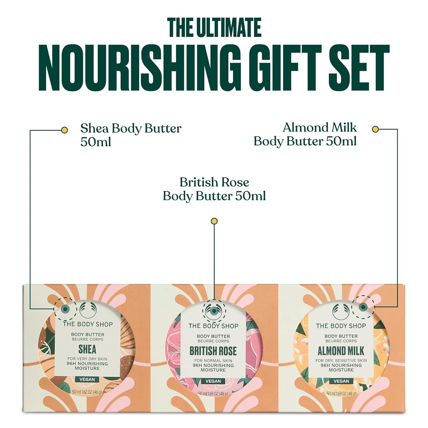 imageThe Body Shop Body Butter Trio 3 Piece Set Travel Size Nourishing Body Butters for Dry Normal amp Sensitive Skin Vegan