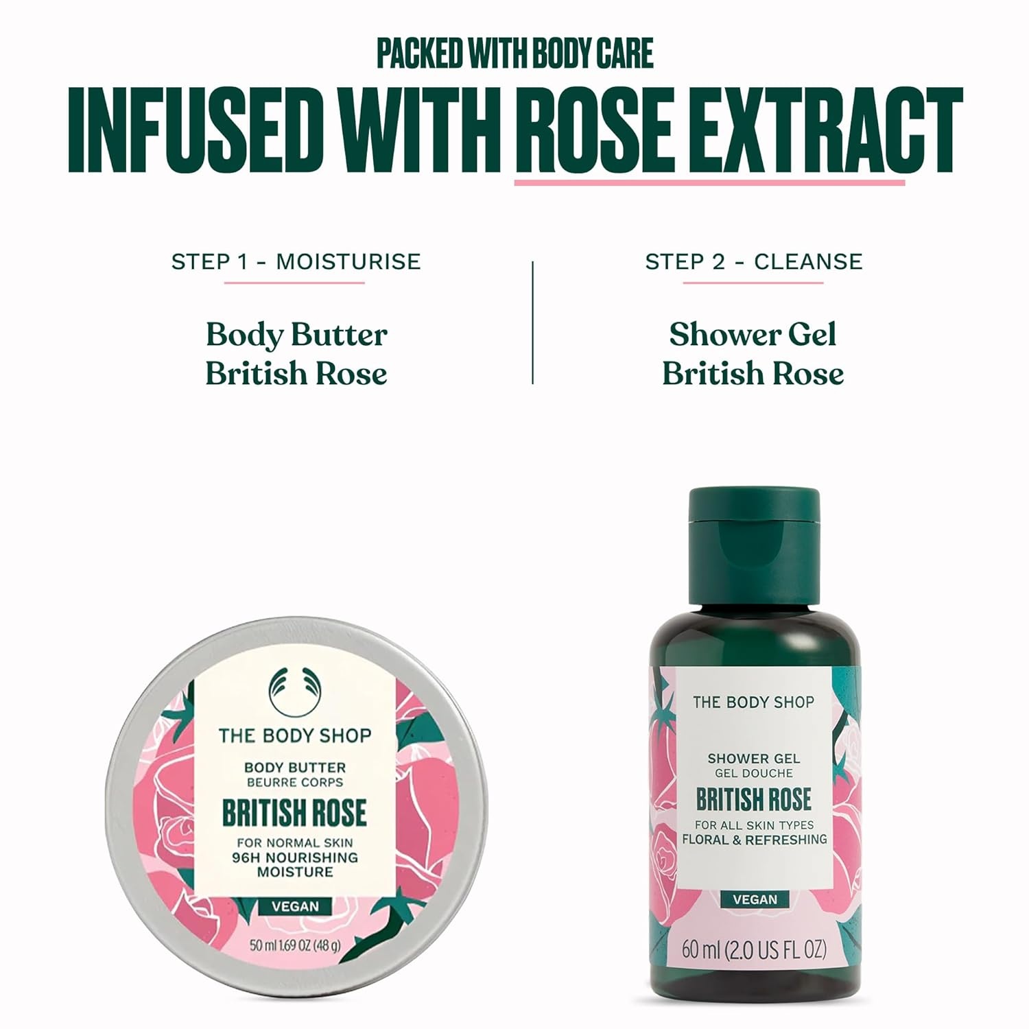 imageThe Body Shop British Rose Treats British Rose Shower Gel 60ml Body Butter 50ml Gift Set Body Wash amp Body Mousturiser for Women amp Men Cruelty Free amp Vegan Dermatologically Tested
