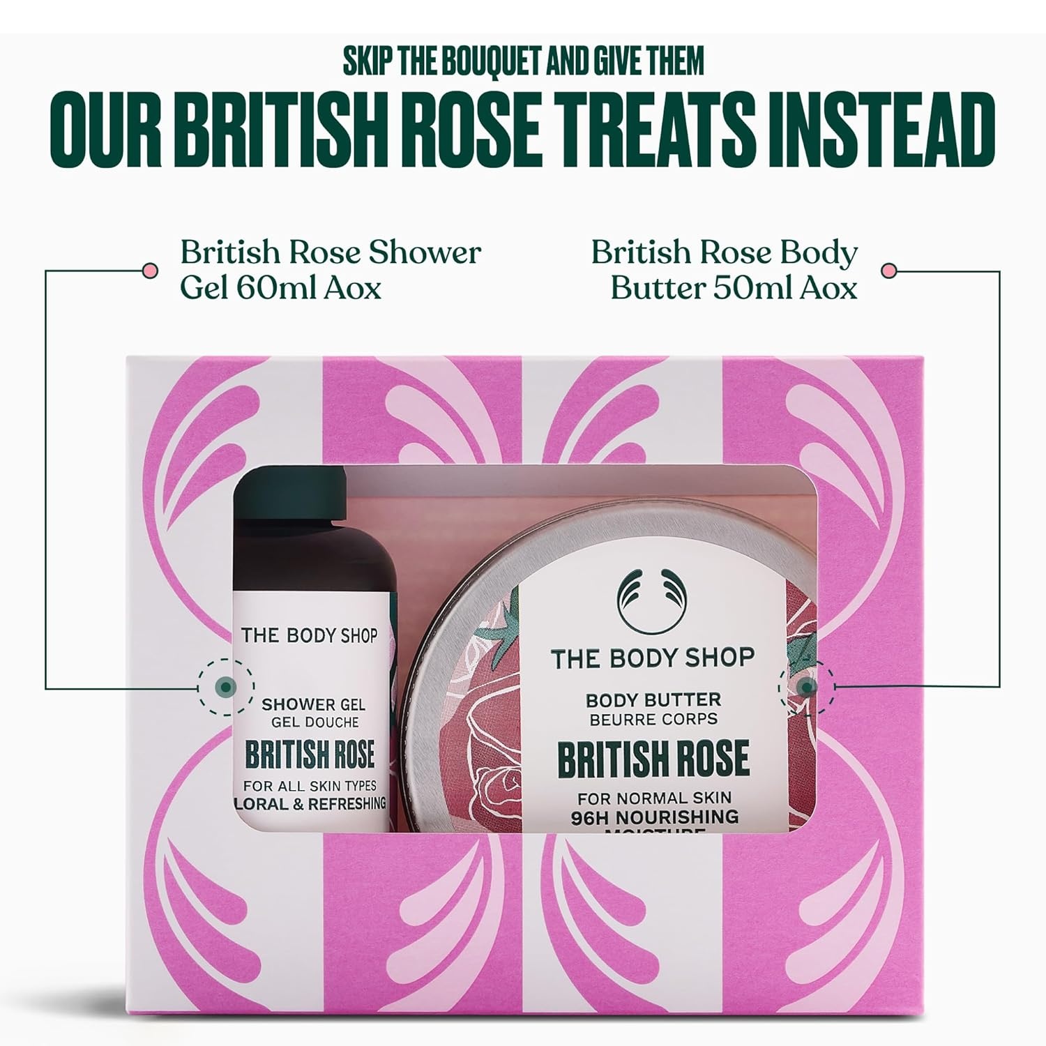 imageThe Body Shop British Rose Treats British Rose Shower Gel 60ml Body Butter 50ml Gift Set Body Wash amp Body Mousturiser for Women amp Men Cruelty Free amp Vegan Dermatologically Tested