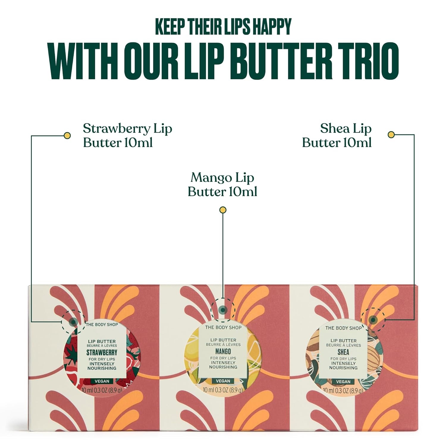 imageThe Body Shop Lip Butter Trio 3 Piece Set Intensely Nourishing Lip Balm for Dry Cracked Lips Vegan