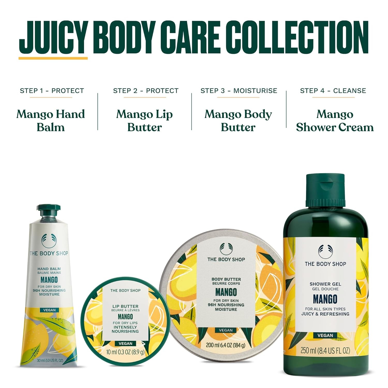 imageThe Body Shop Mango Collection 4 Piece Set Shower Gel Hand Balm Body Butter Lip Butter Fruity Scent for Normal amp Dry Skin Vegan