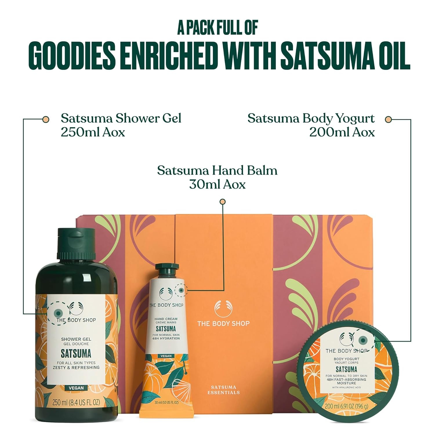 imageThe Body Shop Satsuma Essentials 3 Piece Set  Zesty Scented Shower Gel Hand Cream Body Yogurt  for All Skin Types