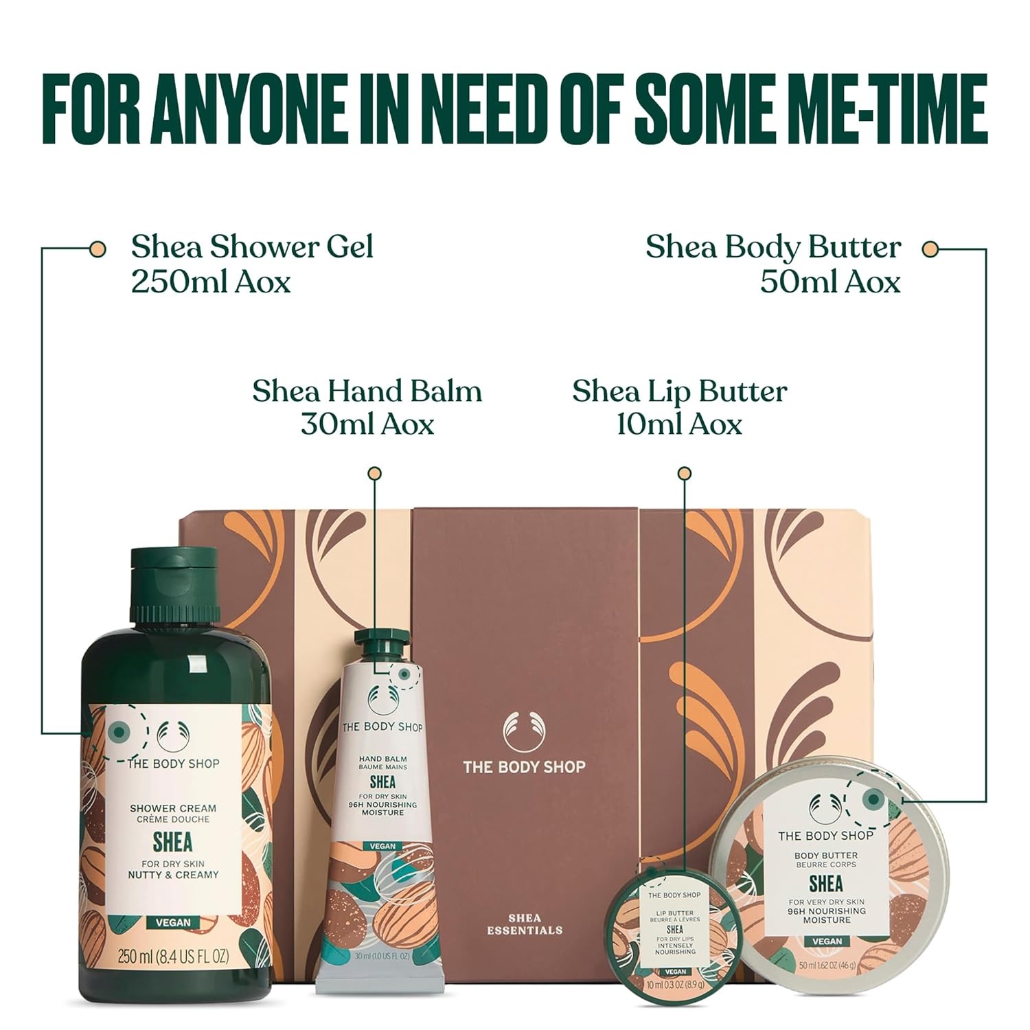imageThe Body Shop Shea Essentials 4 Piece Set Shower Cream Hand Balm Lip Butter Body Butter for Dry Skin Vegan