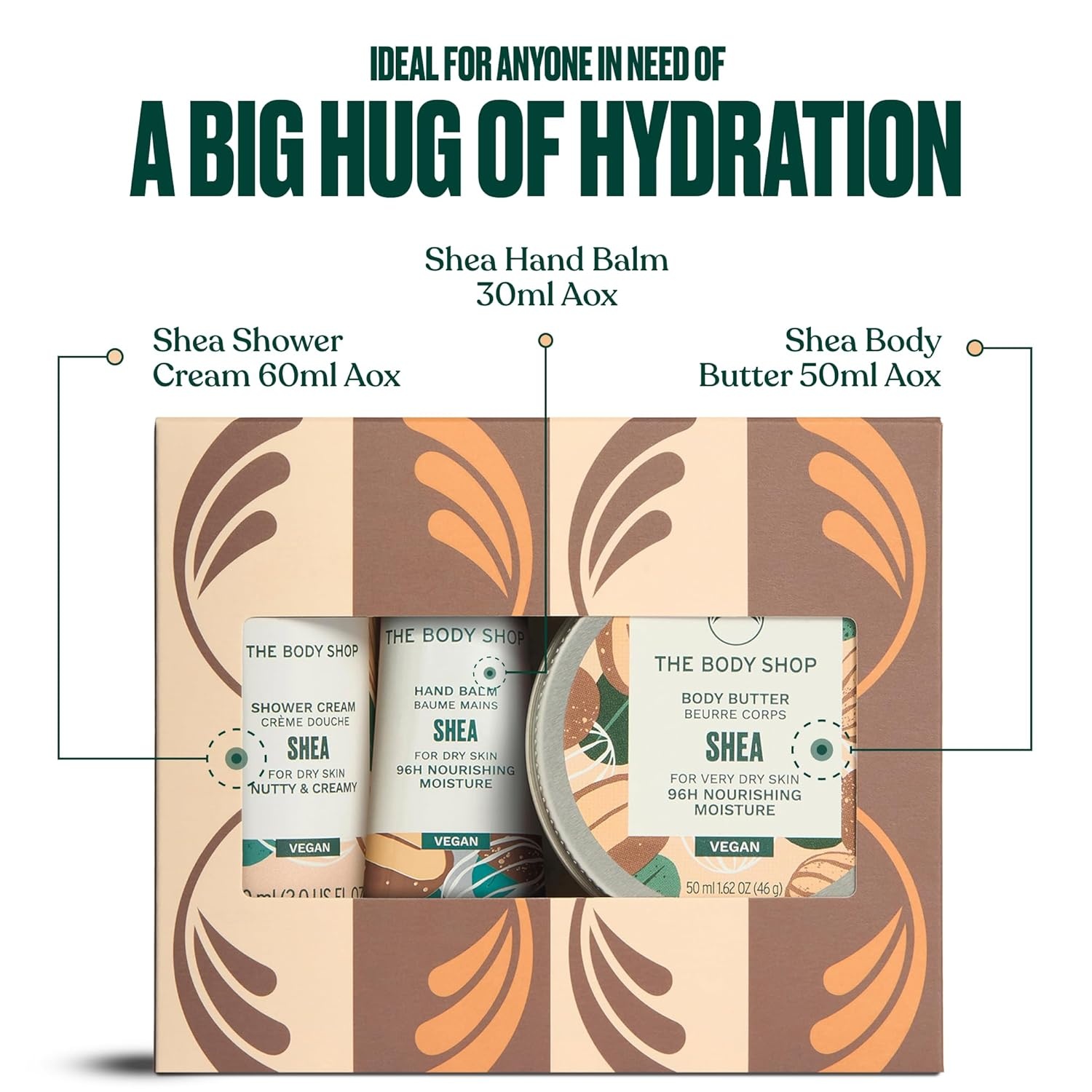 imageThe Body Shop Shea Mini 3 Piece Set Travel Size Shower Cream Hand Balm Body Butter Moisturizing for Dry Skin Vegan