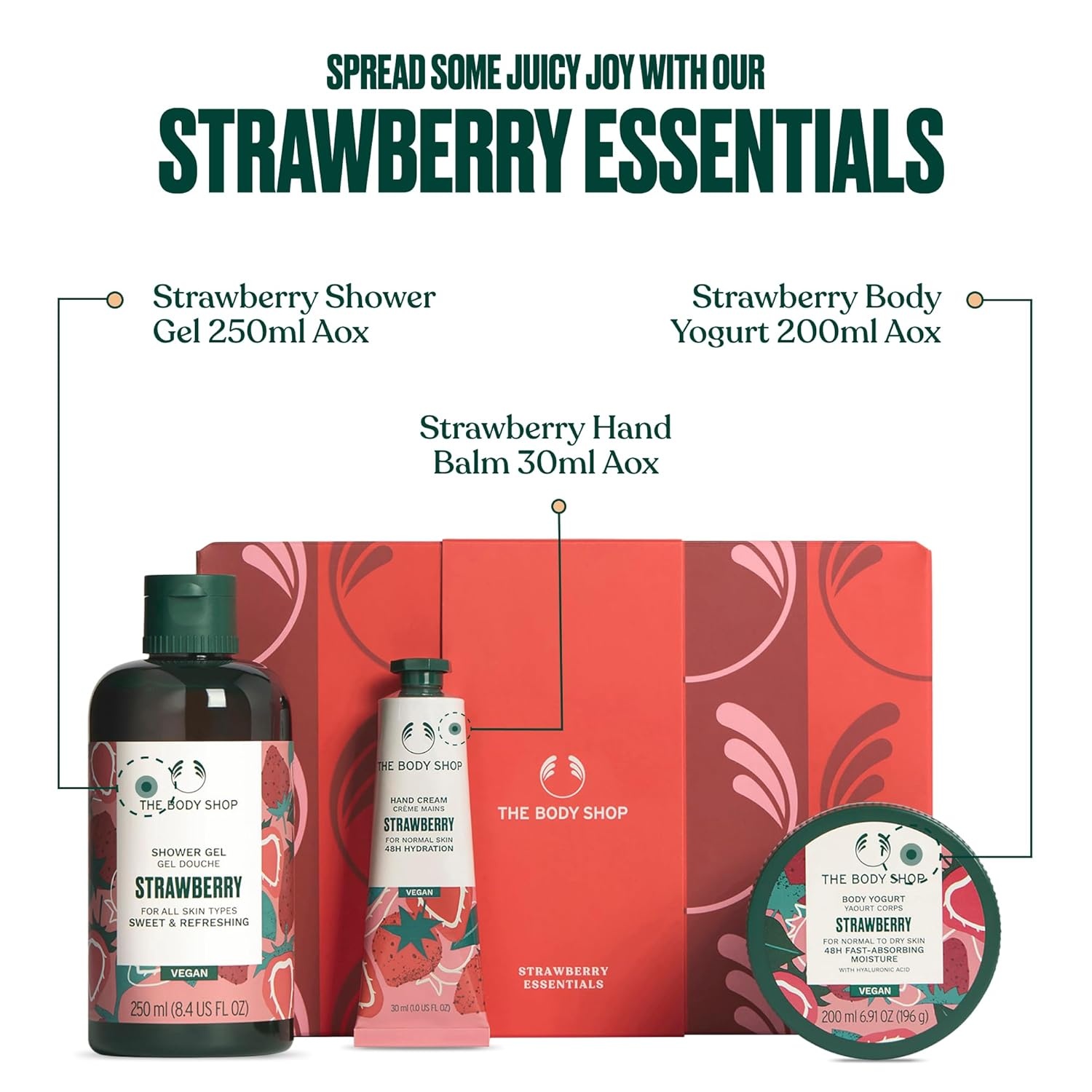 imageThe Body Shop Strawberry Shower Gel 250ml Body Yogurt 200ml Hand Cream 30ml Gift Set Body Wash Body Moisturiser amp Hand Balm for Women amp Men Cruelty Free amp Vegan Dermatologically Tested