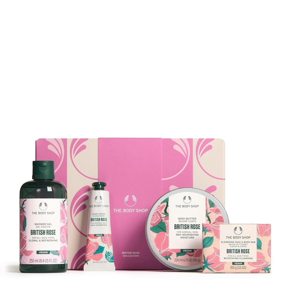 imageThe Body Shop British Rose Collection 4 Piece Set Shower Gel Hand Cream Body Butter Face amp Body Bar Floral Scent for All Skin Types Vegan