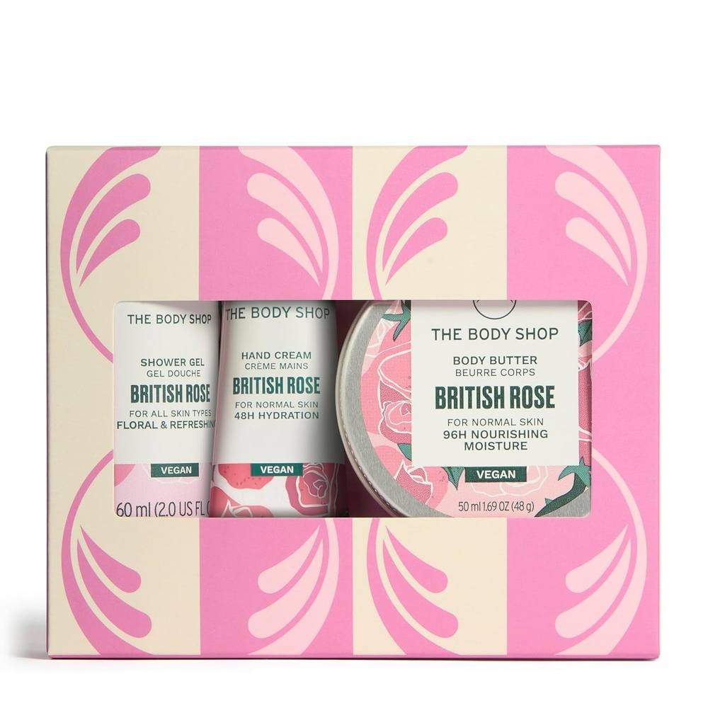 imageThe Body Shop British Rose Mini 3 Piece Set  Travel Size Shower Gel Hand Cream Body Butter  Hydrating for All Skin Types