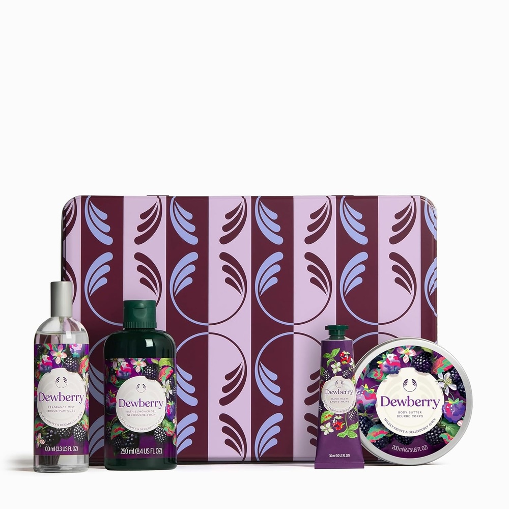 imageThe Body Shop Dewberry Collection 4 Piece Set Body Mist Shower Gel Hand Balm Body Butter Fruity amp Floral Scent