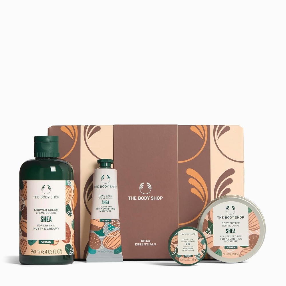 imageThe Body Shop Shea Essentials 4 Piece Set Shower Cream Hand Balm Lip Butter Body Butter for Dry Skin Vegan