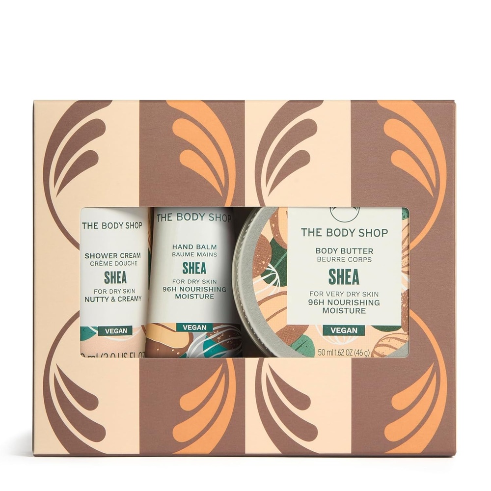 imageThe Body Shop Shea Mini 3 Piece Set Travel Size Shower Cream Hand Balm Body Butter Moisturizing for Dry Skin Vegan