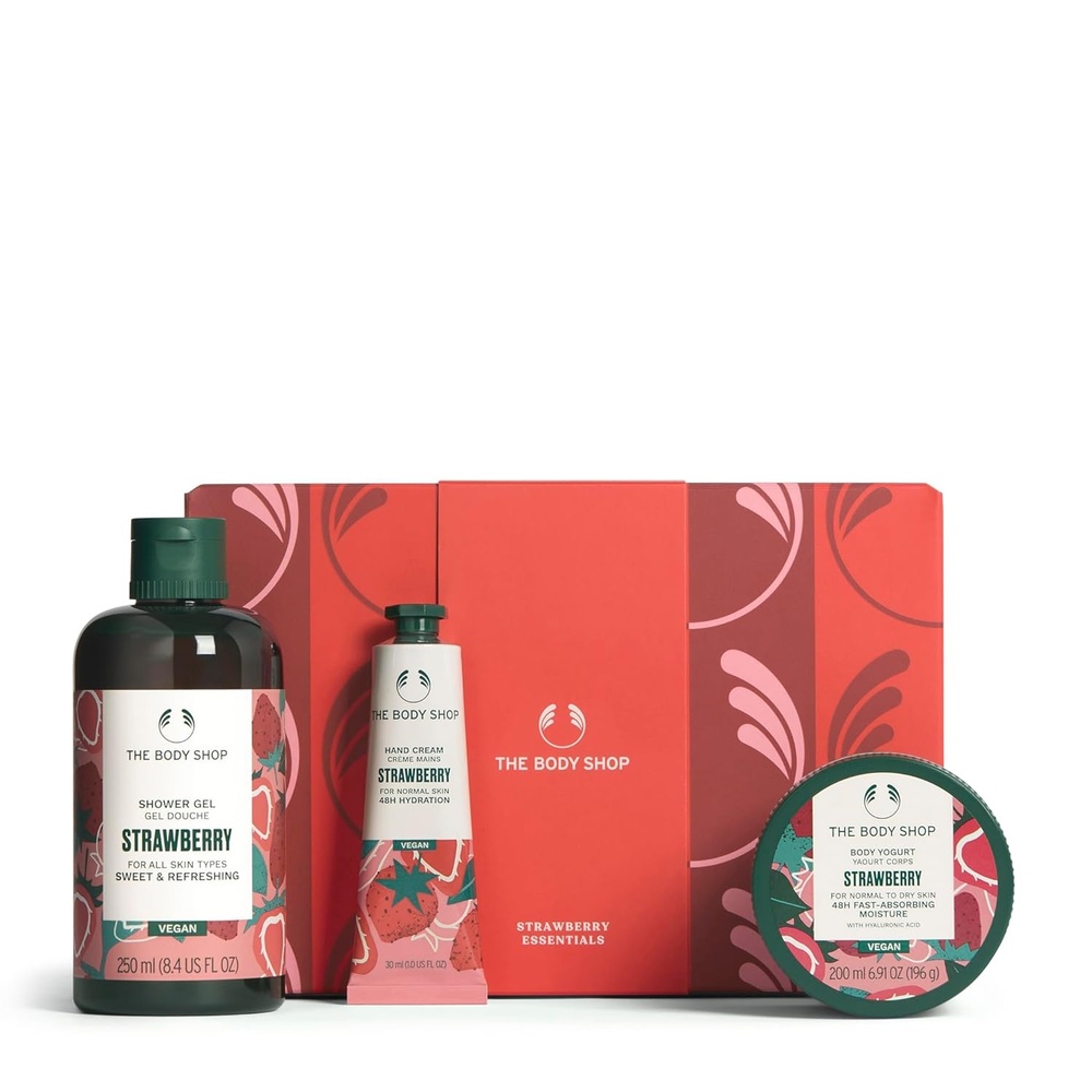 imageThe Body Shop Strawberry Shower Gel 250ml Body Yogurt 200ml Hand Cream 30ml Gift Set Body Wash Body Moisturiser amp Hand Balm for Women amp Men Cruelty Free amp Vegan Dermatologically Tested