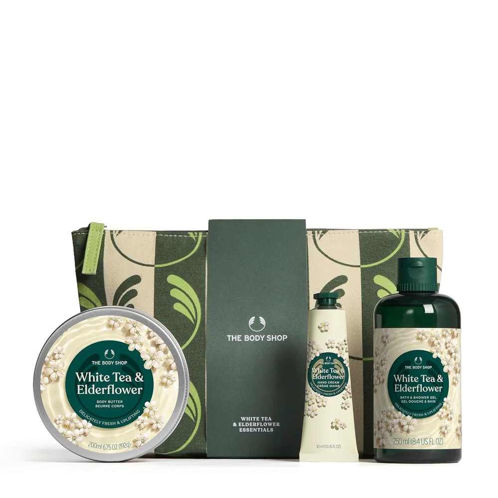 imageThe Body Shop White Tea amp Elderflower Essentials 3 Piece Set Body Butter Hand Cream Shower Gel Delicate Floral Scent for All Skin Types
