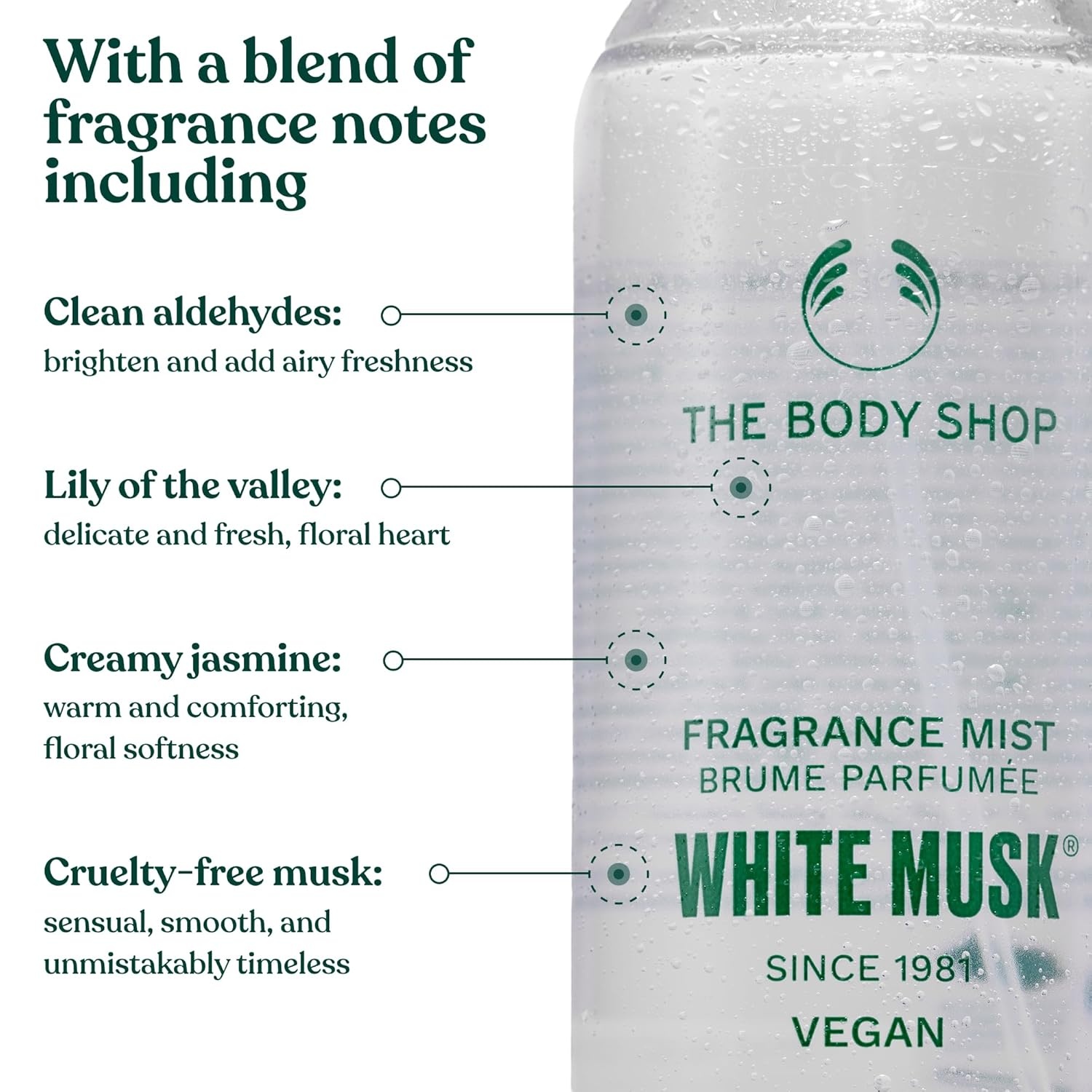 imageThe Body Shop White Musk Body Mist Unisex Fragrance with Clean amp Refreshing Notes of Jasmine and Lily of the Valley Vegan CrueltyFree 100 ml 33 fl oz